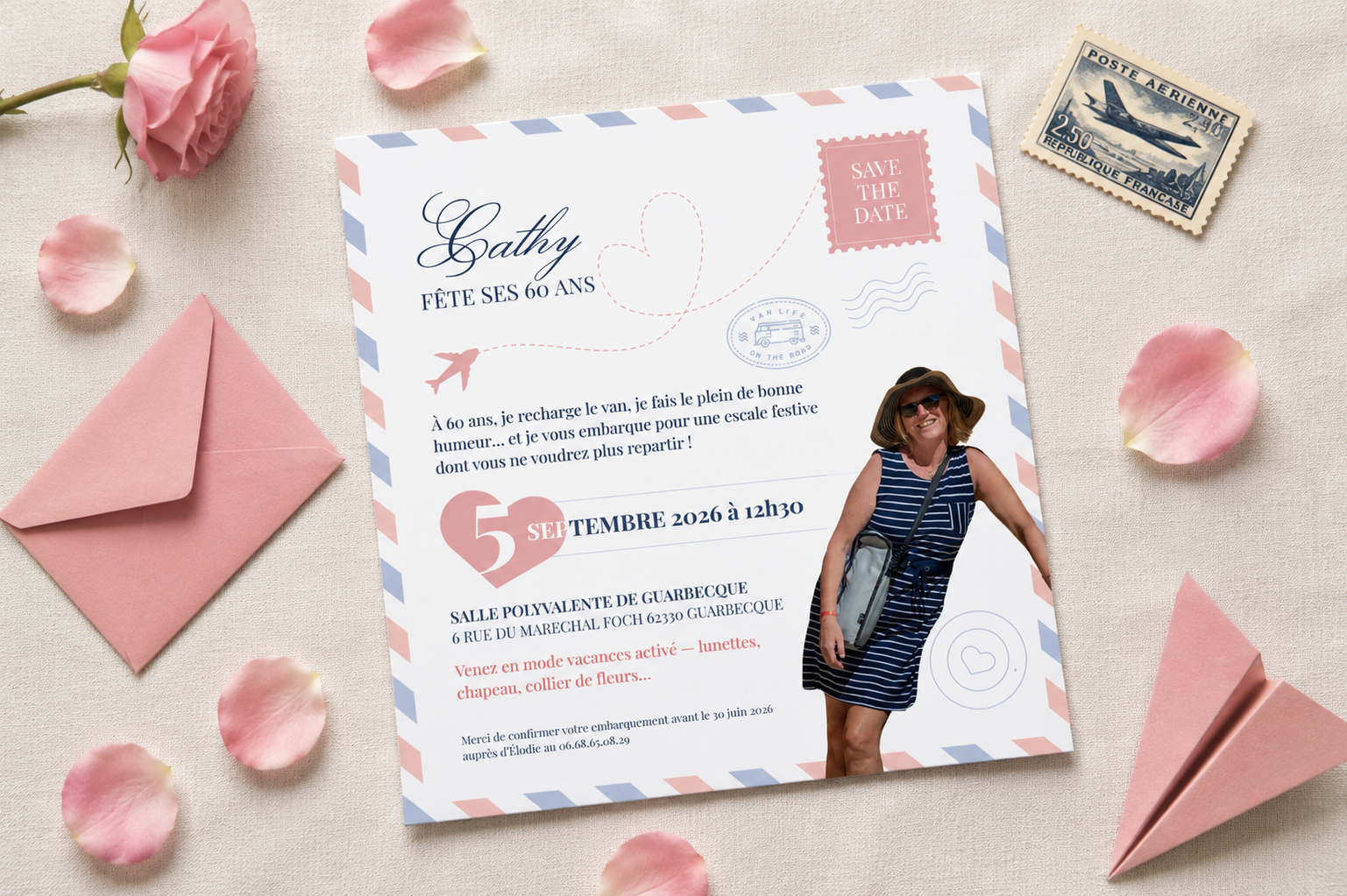 Invitation anniversaire 60 ans thème voyage van